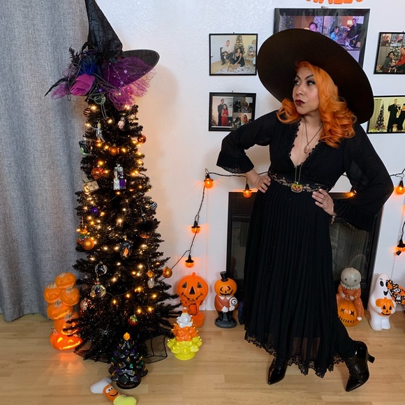 Foxblood Midnight in Paris Sheer w Lace Detail Goth Romantic Deep V Neck Dress - Picture 3 of 4